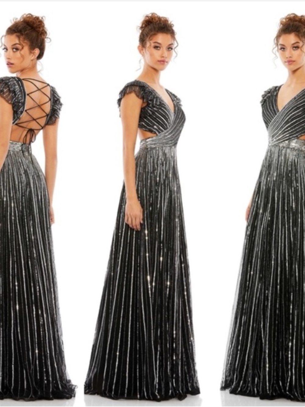 Mac Duggal 5568 Black Silver Sequin Cutout Evening Gown